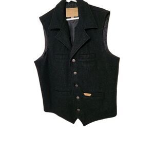 Powder River Outfitters Men Wool Vest Black Medium Panhandle Slim Western Rodeo